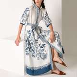 White & Blue Floral Linen Shirt Dress – Made in Italy