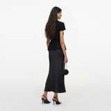 Black Boucle Crystal Trim Satin Midi Dress