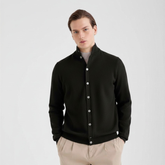 Cotton Crepe Button Cardigan in Black