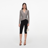 Grey Rhinestone Mesh Wrap Top