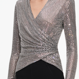 Grey Rhinestone Mesh Wrap Top