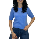 Cornflower Blue Short-Sleeve Knit Top – Silk & Cashmere Blend
