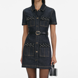 Indigo Denim Crystal Trim Mini Dress
