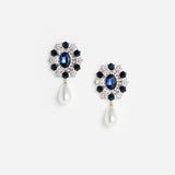 Blue Crystal Pearl Droplet Earring
