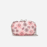Pink Satin Floral Crystal Clutch