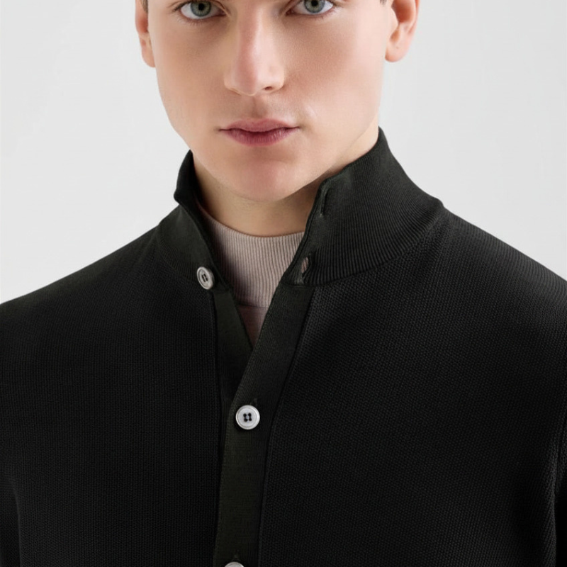 Cotton Crepe Button Cardigan in Black