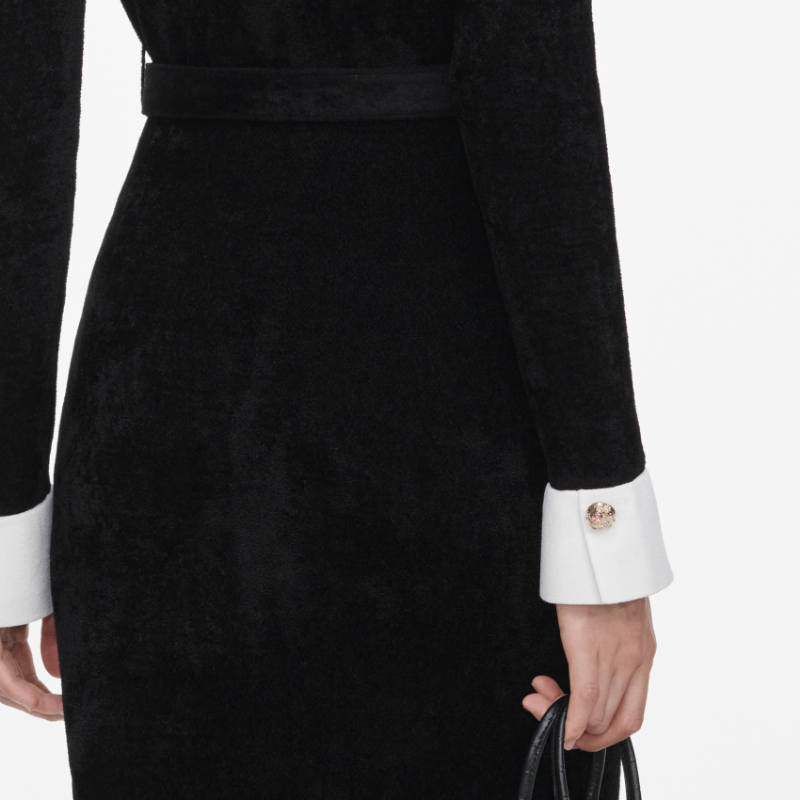 Black Chenille Knit Midi Dress