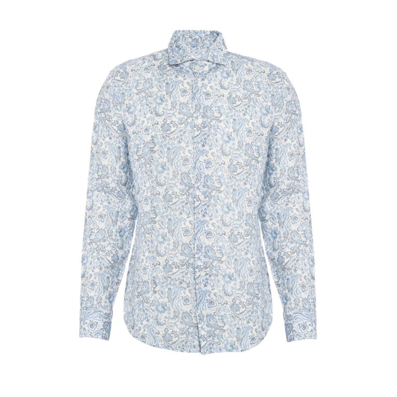 Linen Paisely Printed Button-Down Shirt