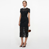 Black Lace Contrast Collar Midi Dress