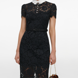 Black Lace Contrast Collar Midi Dress