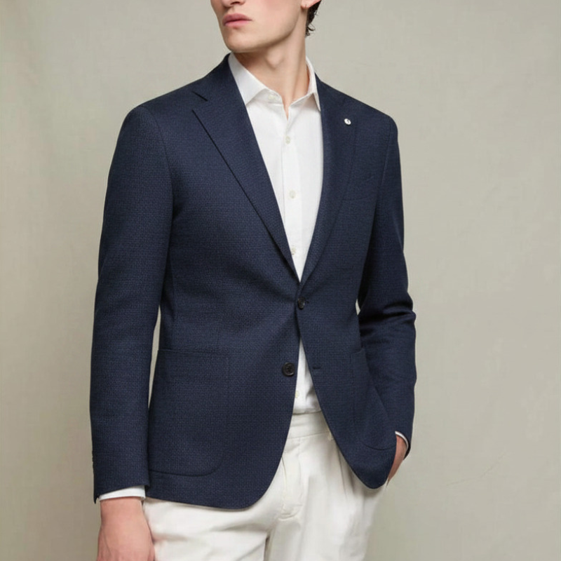 Linen Cotton Jersey Blazer in Navy