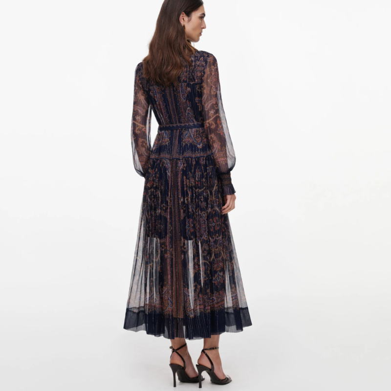 Navy Printed Georgette Midi Dress