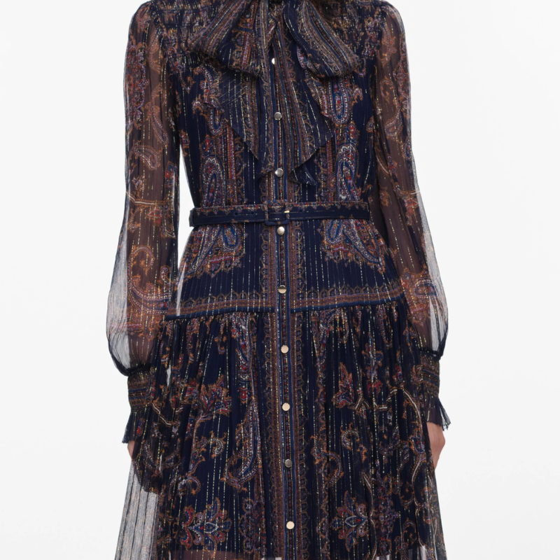 Navy Printed Georgette Midi Dress