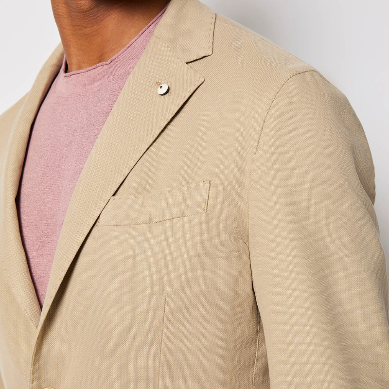 Garment-Dyed Cotton & Silk Jacket in Beige