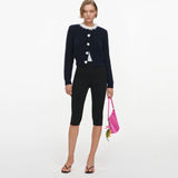 Navy Flower Pearl Trim Knit Jumper