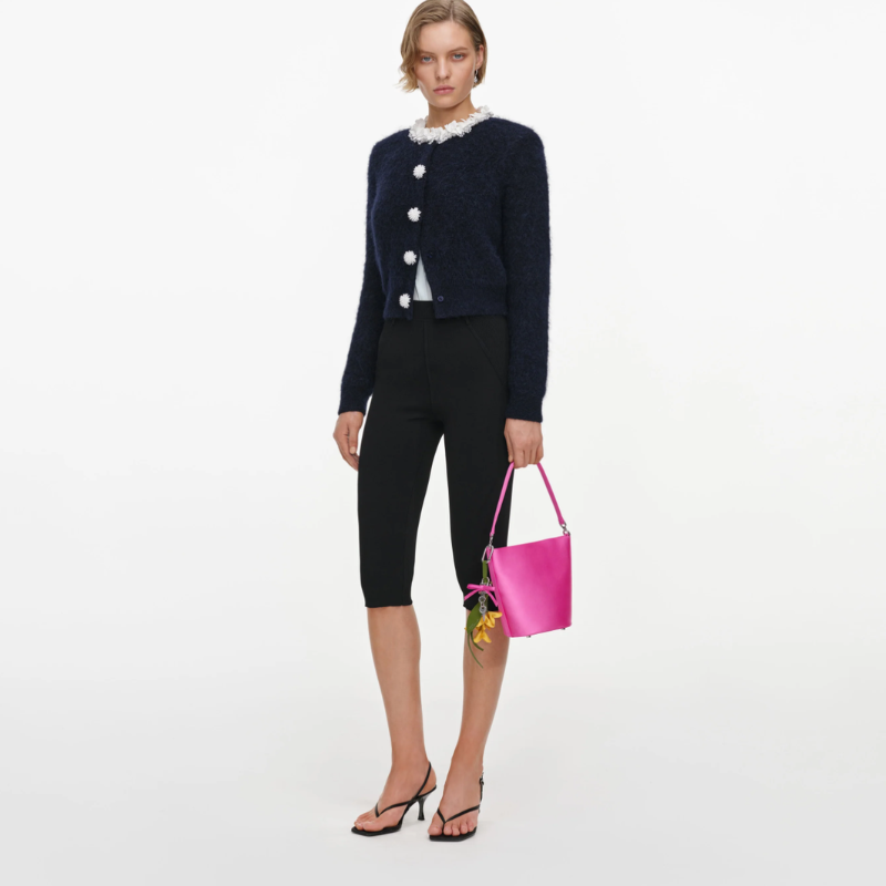 Navy Flower Pearl Trim Knit Jumper