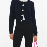 Navy Flower Pearl Trim Knit Jumper