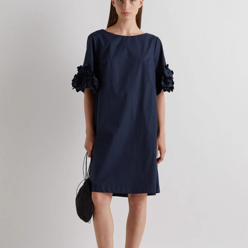 Navy Cotton A-Line Dress