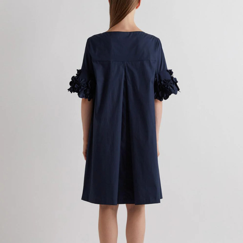 Navy Cotton A-Line Dress