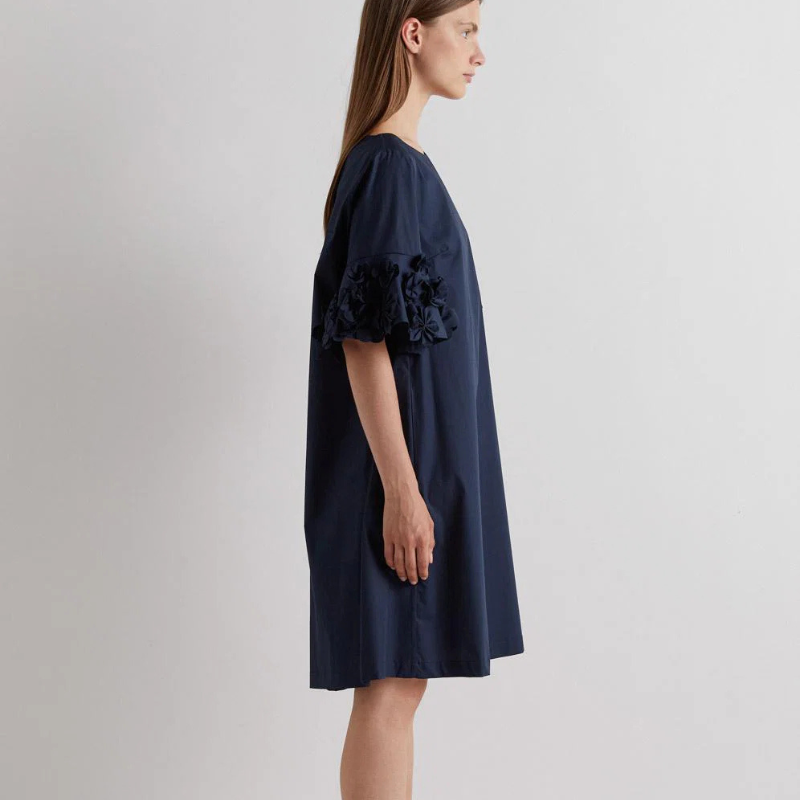 Navy Cotton A-Line Dress