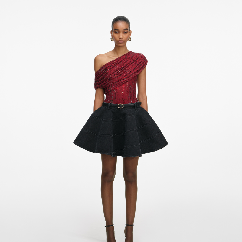 Burgundy Rhinestone Drape Top