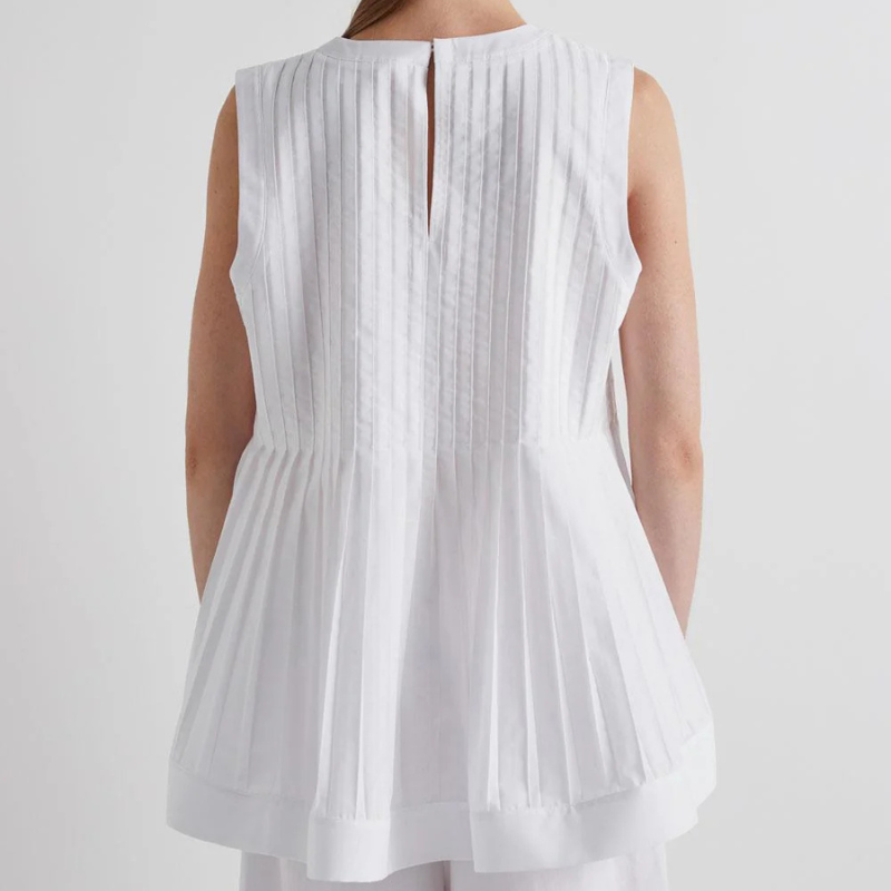 Cotton Pleated Peplum Top in White