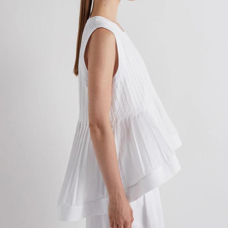 Cotton Pleated Peplum Top in White