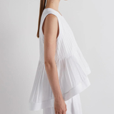 Cotton Pleated Peplum Top in White