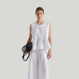 Cotton Pleated Peplum Top in White