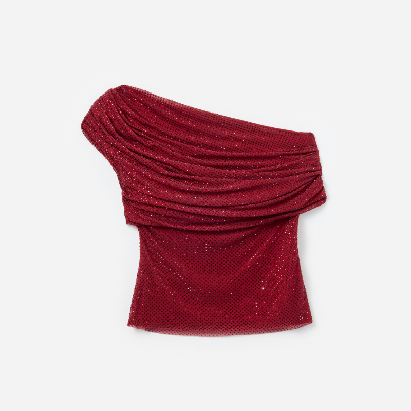 Burgundy Rhinestone Drape Top