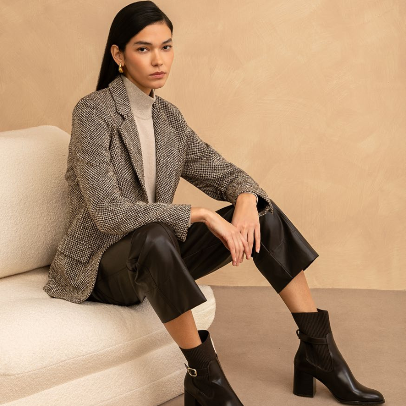 Herringbone Tweed Blazer in Chocolate Brown