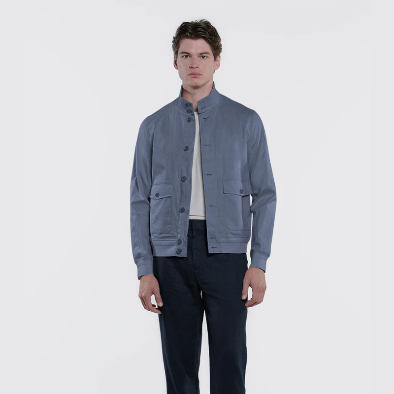 Soil Techno Linen Bomber Jacket in Blue