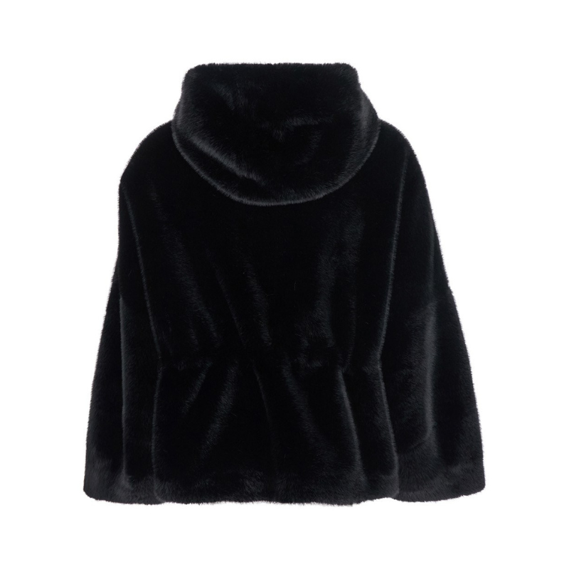 Navy Hooded Faux Fur Jacket