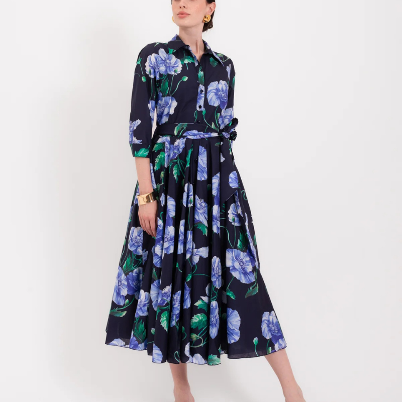 Navy Floral Shirt Dress