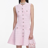 Pink Pointelle Diamante Knit Mini Dress