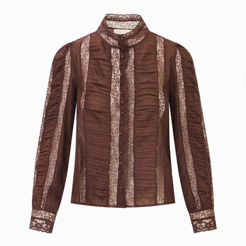 Jacque Silk Lace Blouse in Chocolate