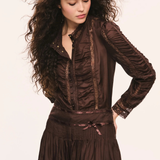 Jacque Silk Lace Blouse in Chocolate