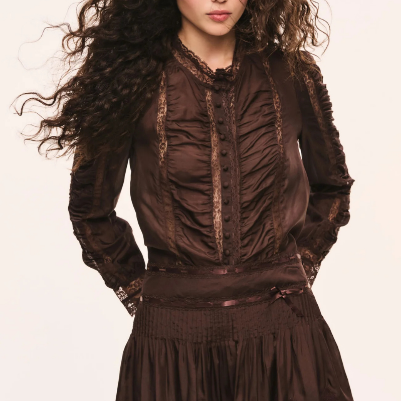 Jacque Silk Lace Blouse in Chocolate