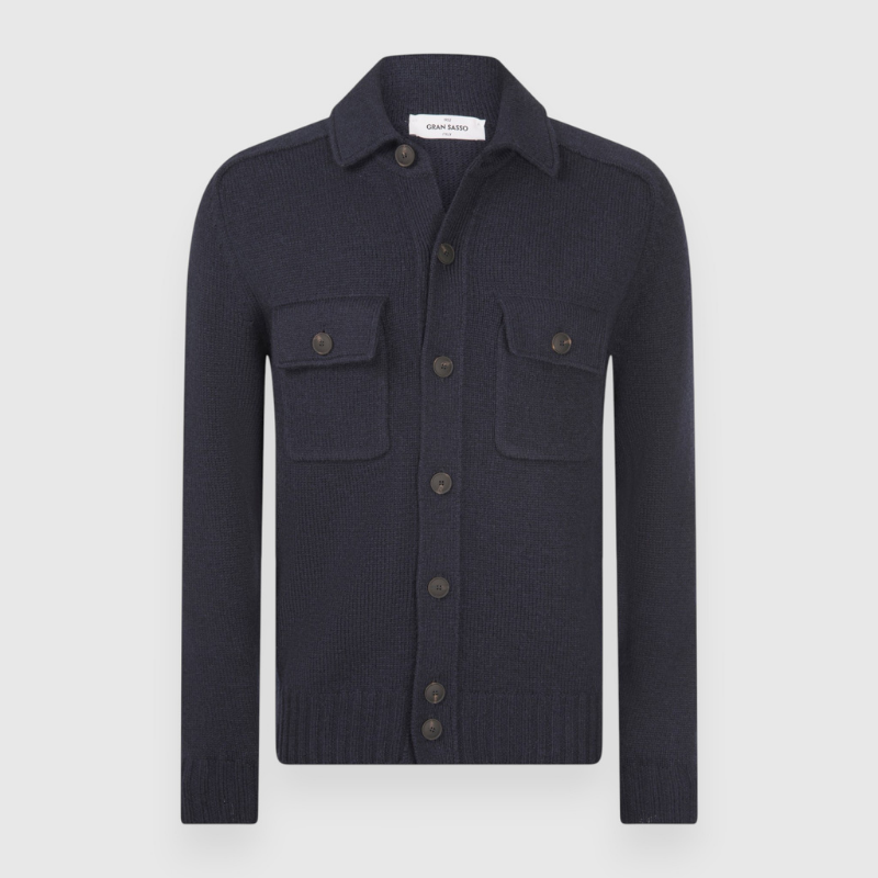 Patch Pockets Merino Overshirt in Navy