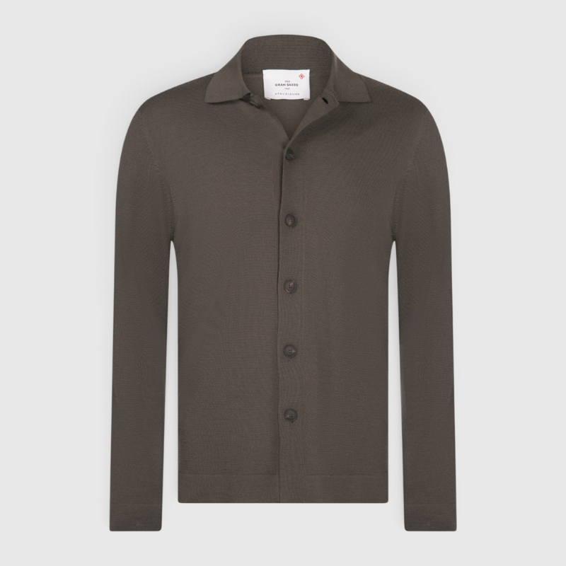 Fine Merino Full Button Shirt in Moss Green