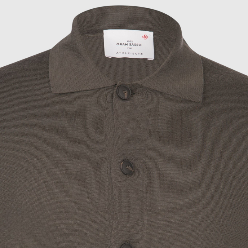 Fine Merino Full Button Shirt in Moss Green