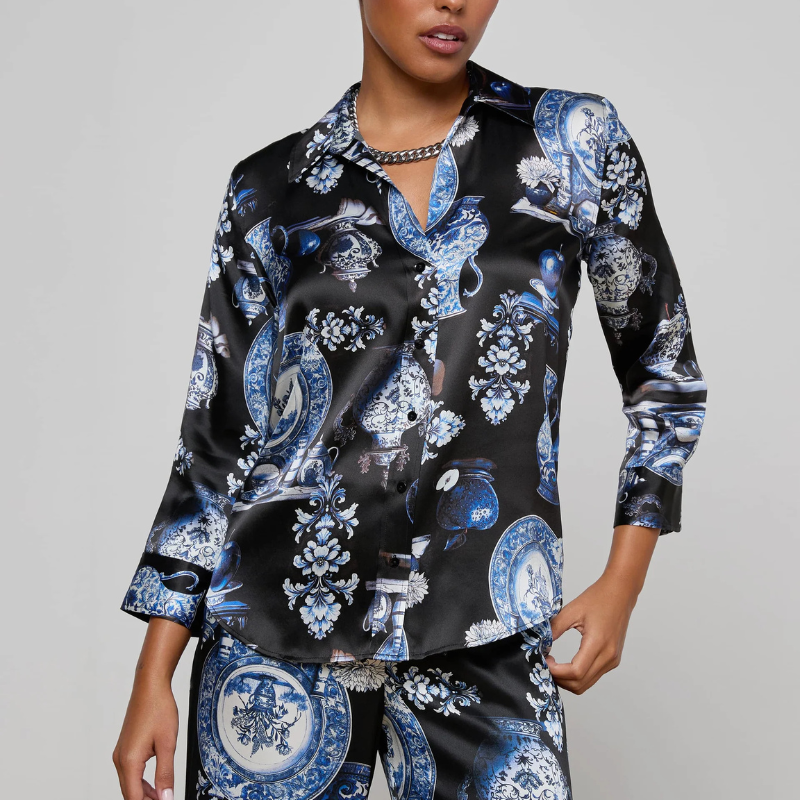 Dani Silk Blouse in Porcelain Print