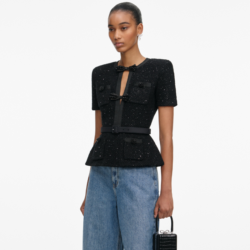 Black Sequin Knit Top