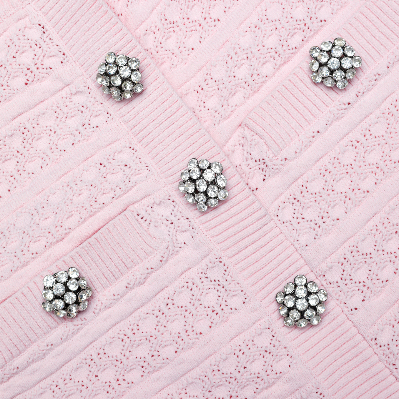 Pink Pointelle Diamante Knit Mini Dress