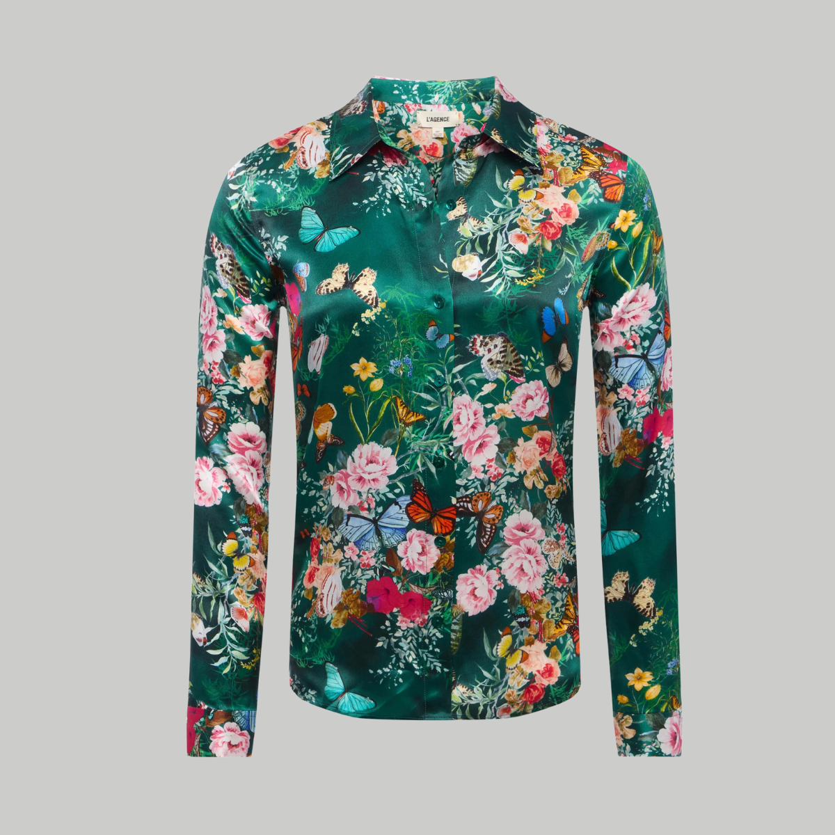 Tyler Silk Blouse in Green Butterfly