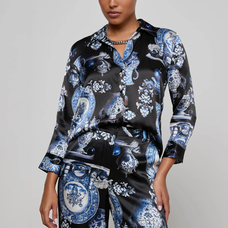 Dani Silk Blouse in Porcelain Print