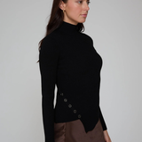L/S Asymmetrical Button Rib in Black