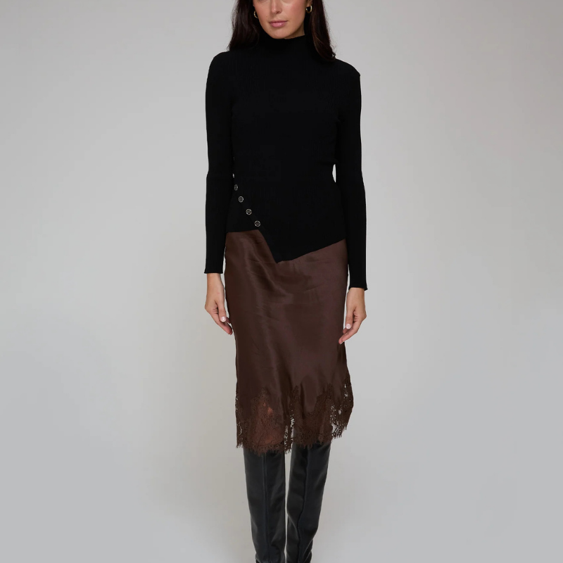 L/S Asymmetrical Button Rib in Black