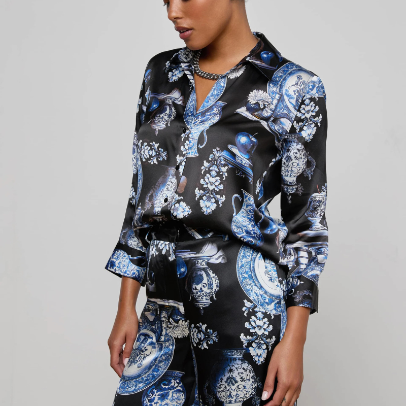 Dani Silk Blouse in Porcelain Print