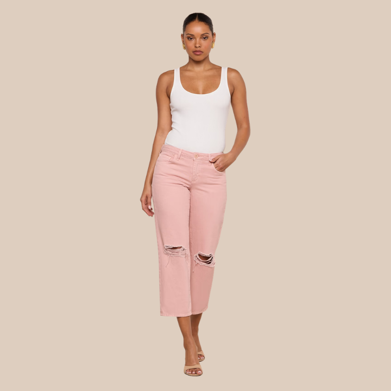Blaine Cropped Jeans in Blush Pink